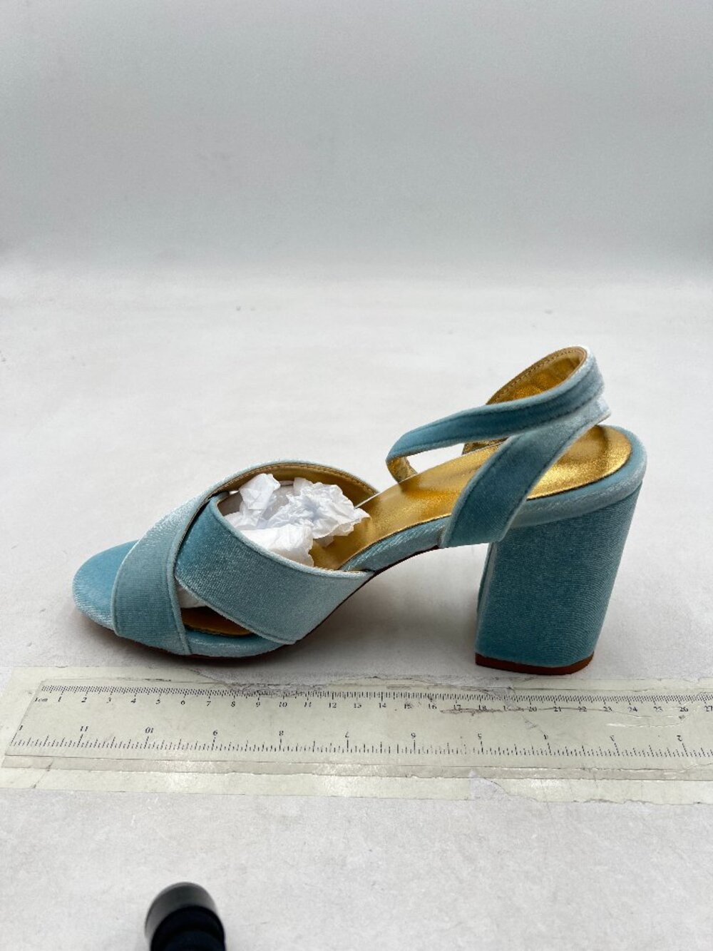 FSJ Blue Velvet Sandals Ankle Strap Open Toe Dress Chunky Heel Dress Shoes
